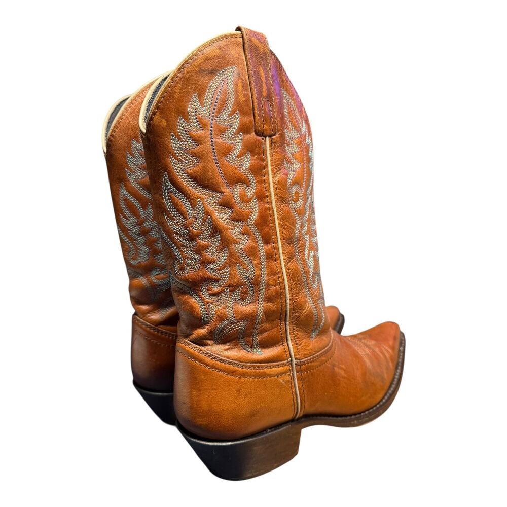 LAREDO Women's 8M Brown Leather Cowboy Pointed ToeBoots Turquoise Stitch Western - Picture 6 of 14